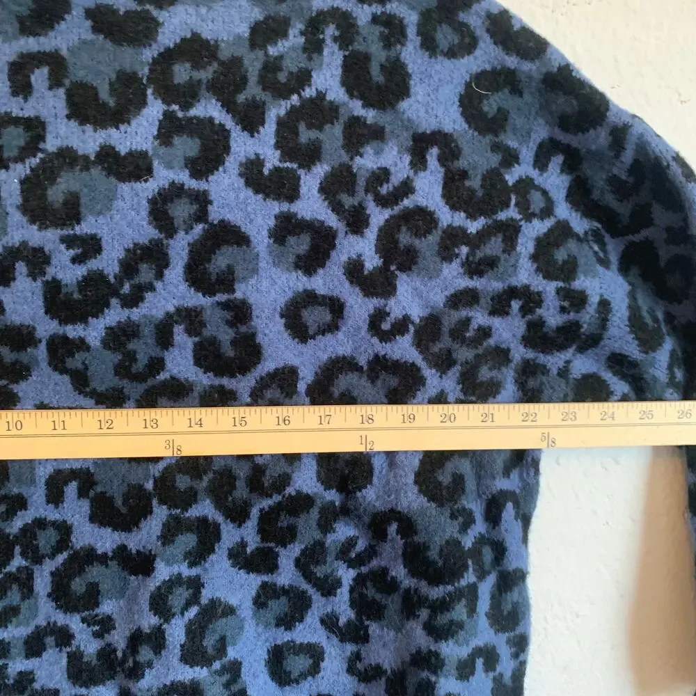 Workshop Republic Women Sz L Blue Black Leopard Cheetah Hooded Pullover Sweater